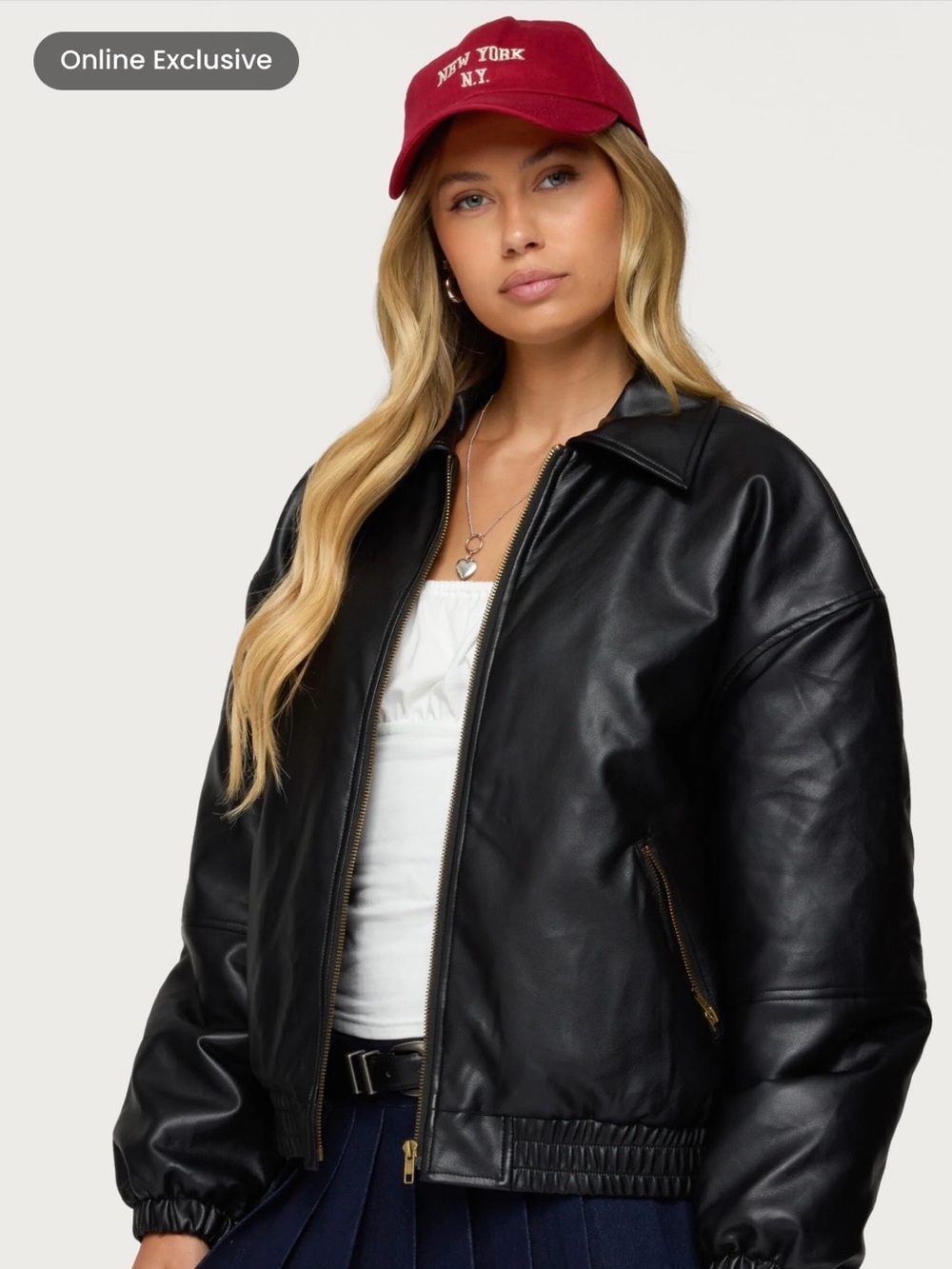 PacSun Black Faux Leather Bomber Jacket